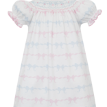 Petit Bebe Petit Bebe Pink & Blue Bows Bishop Dress