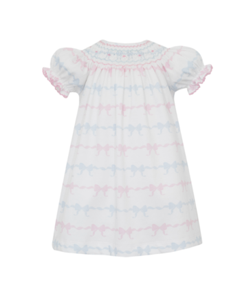 Petit Bebe Petit Bebe Pink & Blue Bows Bishop Dress