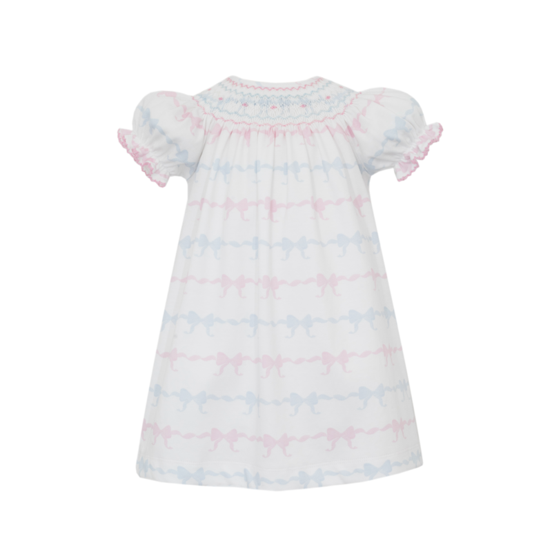 Petit Bebe Petit Bebe Pink & Blue Bows Bishop Dress