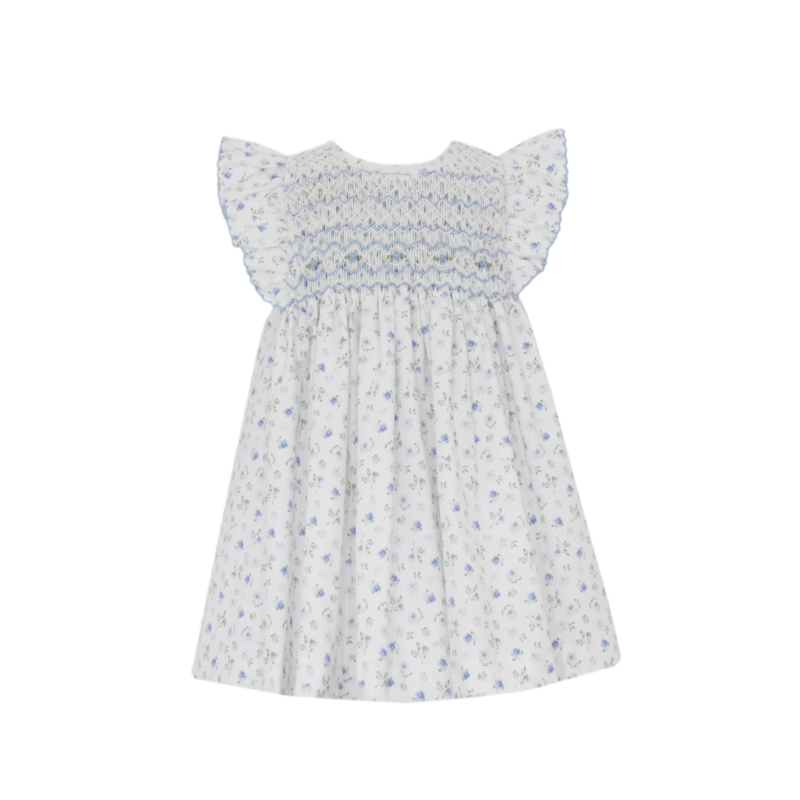 Petit Bebe Petit Bebe Lily French Blue Floral Bishop Dress