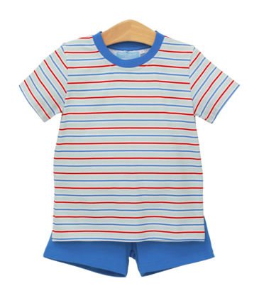 Trotter Street Kids Trotter Street Kids Patriotic Stripe Drew Short Set