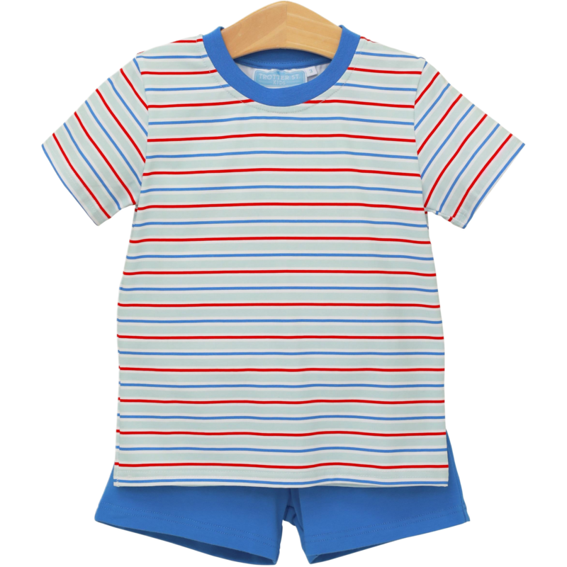 Trotter Street Kids Trotter Street Kids Patriotic Stripe Drew Short Set