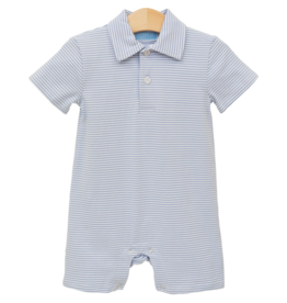 Trotter Street Kids Trotter Street Kids Dusty Blue Stripe Henry Polo Romper