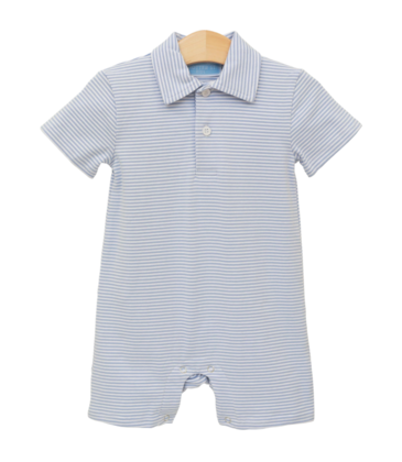 Trotter Street Kids Trotter Street Kids Dusty Blue Stripe Henry Polo Romper