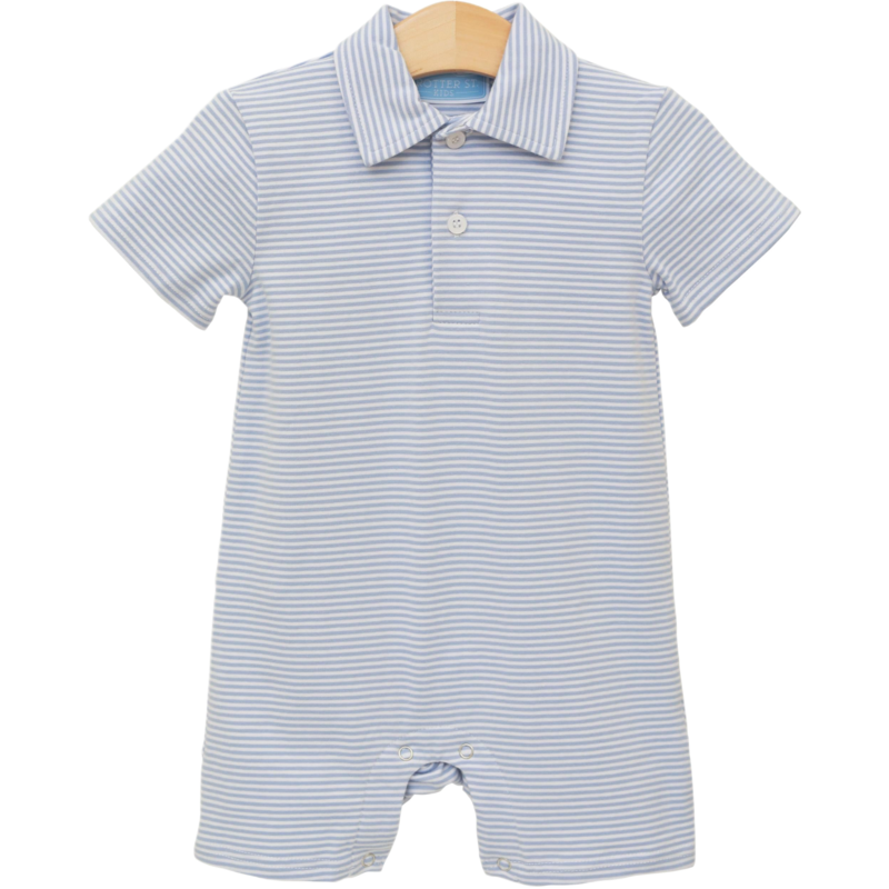 Trotter Street Kids Trotter Street Kids Dusty Blue Stripe Henry Polo Romper