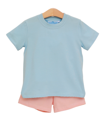 Trotter Street Kids Trotter Street Kids Coral Stripe/Light Blue Shepherd Short Set