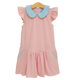 Trotter Street Kids Trotter Street Kids Coral Stripe/Light Blue Genevieve Dress