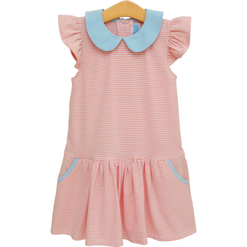 Trotter Street Kids Trotter Street Kids Coral Stripe/Light Blue Genevieve Dress