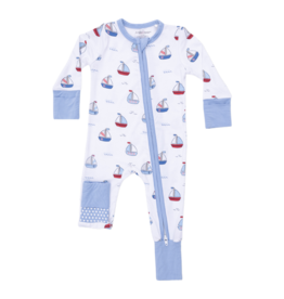 Angel Dear Angel Dear Zipper Romper - Bubbly Sailboats Blue