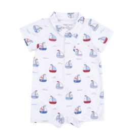 Angel Dear Angel Dear Polo Shortie - Bubbly Sailboats Blue