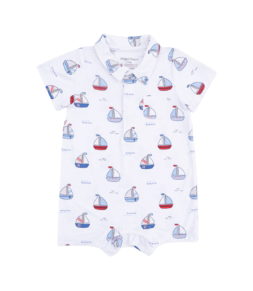 Angel Dear Angel Dear Polo Shortie - Bubbly Sailboats Blue