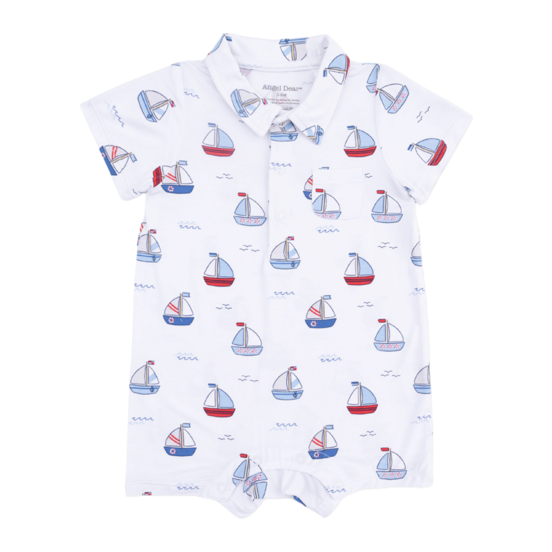 Angel Dear Angel Dear Polo Shortie - Bubbly Sailboats Blue