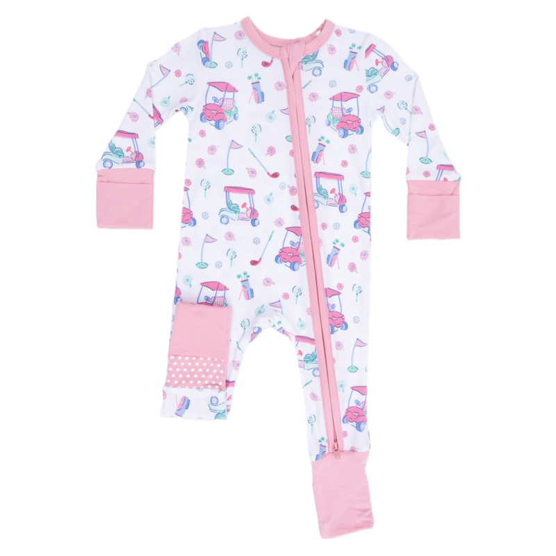 Angel Dear Angel Dear Zipper Romper - Golf Carts & Flowers