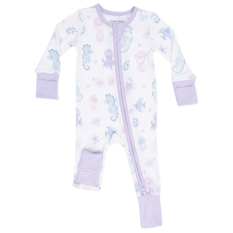 Angel Dear Angel Dear Zipper Romper - Floral Sea Creatures