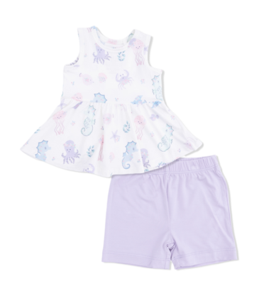 Angel Dear Angel Dear Peplum Tank Top & Bike Short - Floral Sea Creatures