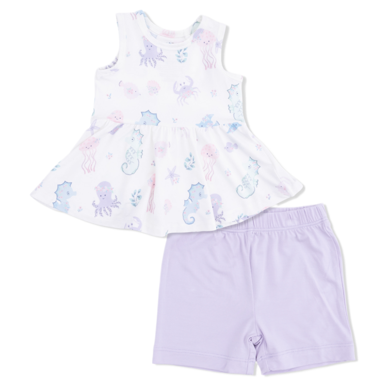 Angel Dear Angel Dear Peplum Tank Top & Bike Short - Floral Sea Creatures