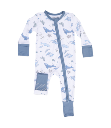 Angel Dear Angel Dear Zipper Romper - Watercolor Blue Whales