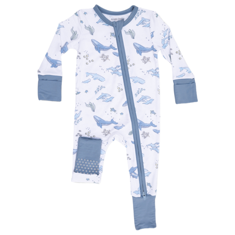 Angel Dear Angel Dear Zipper Romper - Watercolor Blue Whales