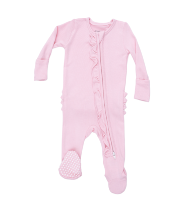 Angel Dear Angel Dear Ruffle Zipper Footie - Solid Romance Rose Rib