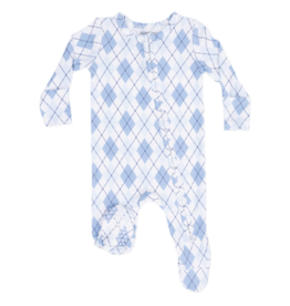 Angel Dear Angel Dear Zipper Footie - Blue Argyle