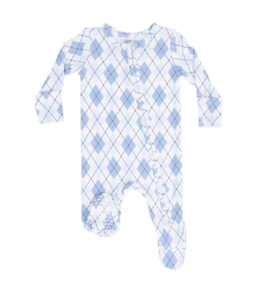 Angel Dear Angel Dear Zipper Footie - Blue Argyle