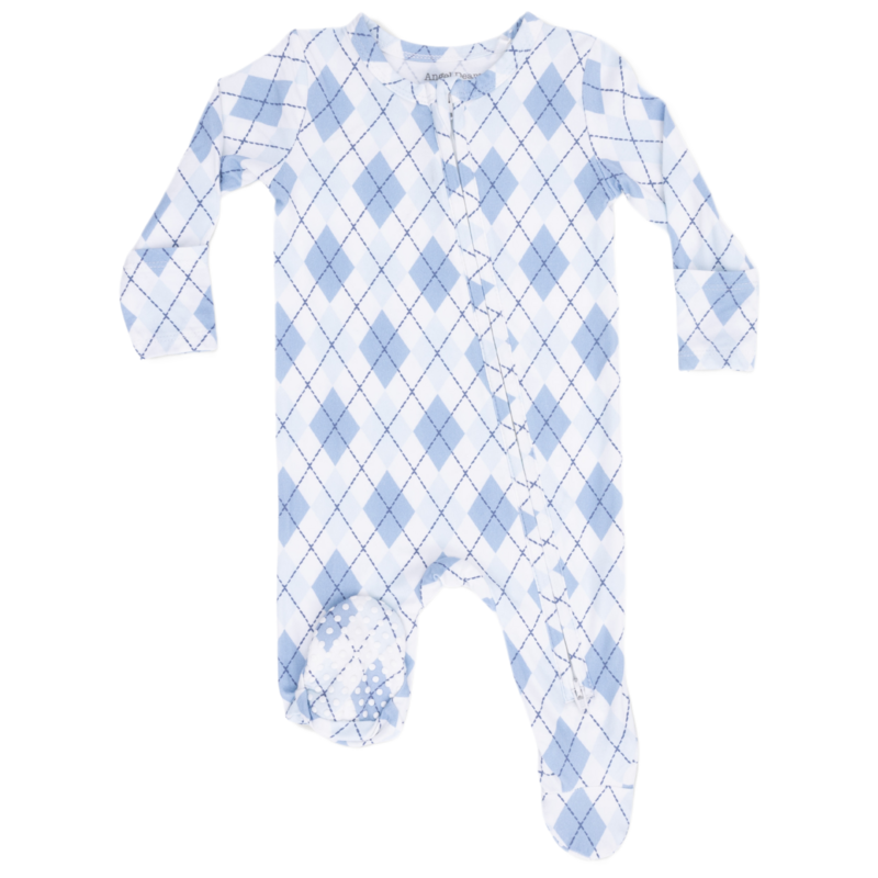 Angel Dear Angel Dear Zipper Footie - Blue Argyle