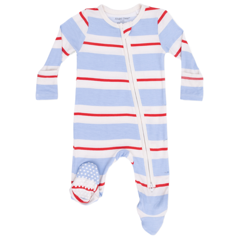 Angel Dear Angel Dear Zipper Footie - Preppy Rugby