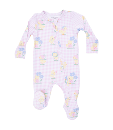Angel Dear Angel Dear Zipper Footie - Vintage Spring Ducklings Pink