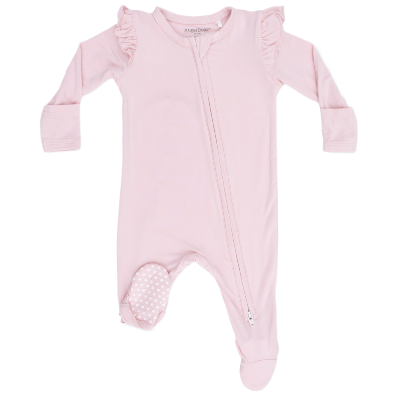 Angel Dear Angel Dear Ruffle Zipper Footie - Solid Lotus
