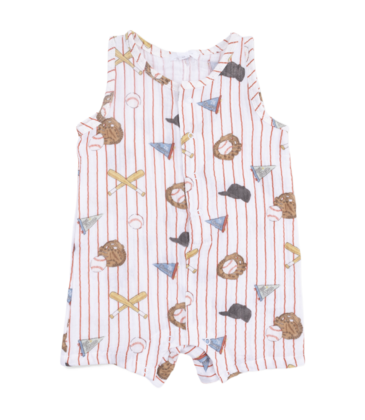 Angel Dear Angel Dear Shortie Romper - Vintage Baseball Stripe