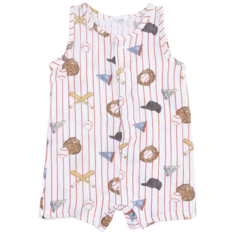 Angel Dear Angel Dear Shortie Romper - Vintage Baseball Stripe