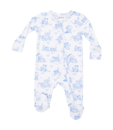 Angel Dear Angel Dear Zipper Footie - Puppy Toile Blue