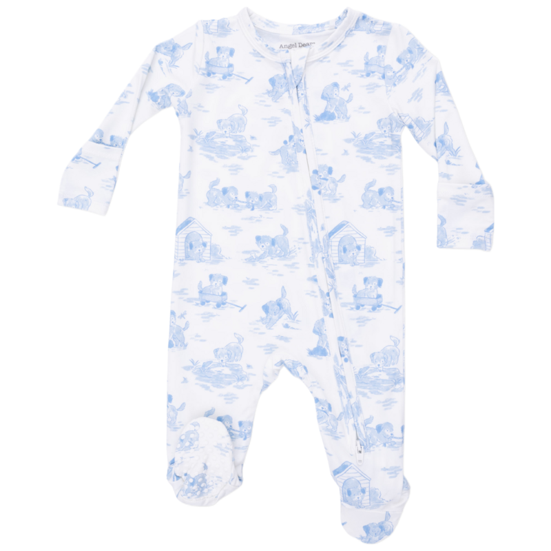 Angel Dear Angel Dear Zipper Footie - Puppy Toile Blue