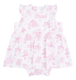 Angel Dear Angel Dear Ruffle Bodysuit Dress - Puppy Toile Pink