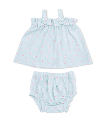 Angel Dear Angel Dear Bow Top & Ruffle Bloomer - Tiny Cherry Stripe