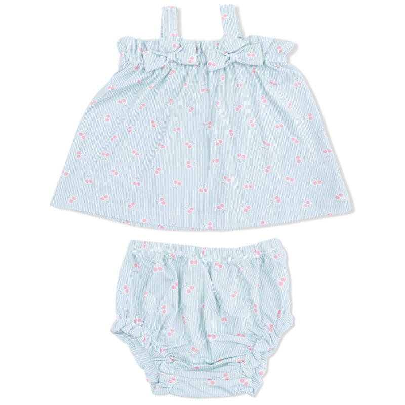 Angel Dear Angel Dear Bow Top & Ruffle Bloomer - Tiny Cherry Stripe