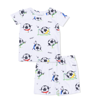 Angel Dear Angel Dear Loungewear Short Set - Soccer Balls Playing Soccer Blue