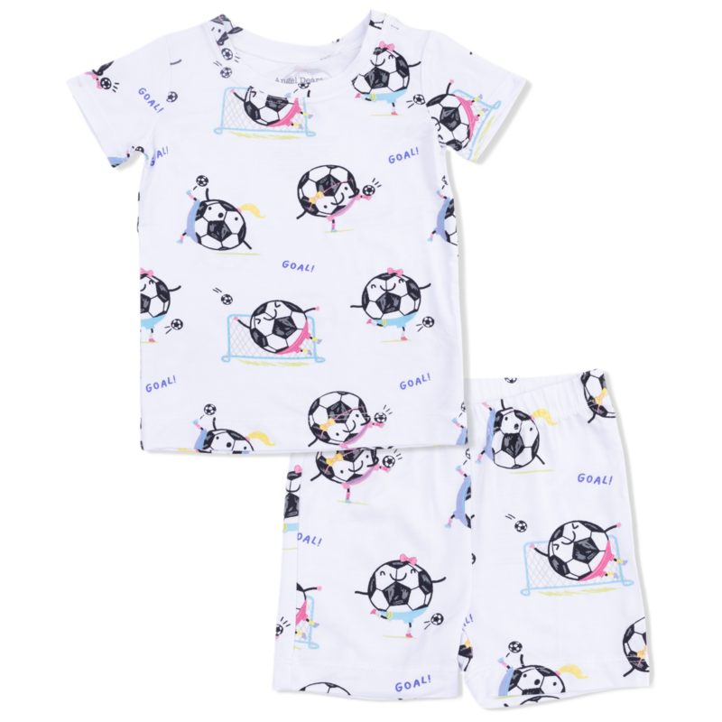 Angel Dear Angel Dear Loungewear Short Set - Soccer Balls Playing Soccer Pink