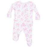 Angel Dear Angel Dear Ruffle Zipper Footie - Puppy Toile Pink