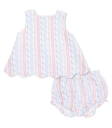 Angel Dear Angel Dear Scallop Back Top & Bloomer - Tulip Stripe