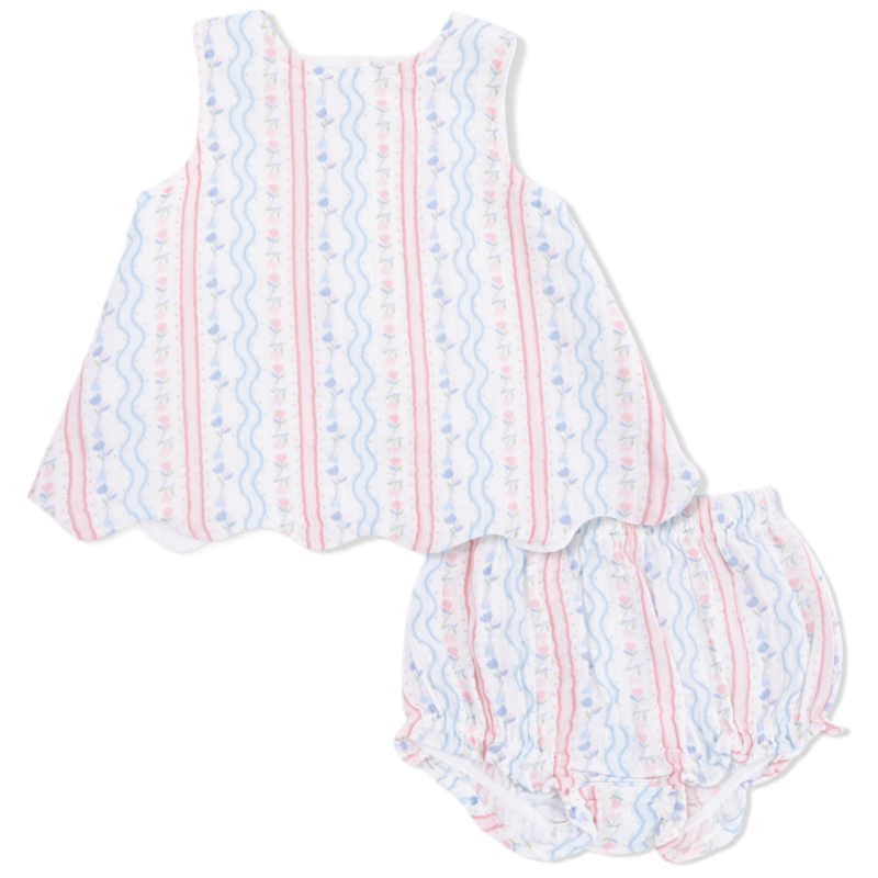 Angel Dear Angel Dear Scallop Back Top & Bloomer - Tulip Stripe