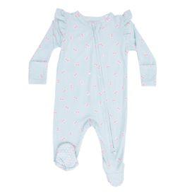 Angel Dear Angel Dear Ruffle Zipper Footie - Tiny Cherry Stripe