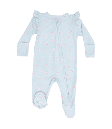 Angel Dear Angel Dear Ruffle Zipper Footie - Tiny Cherry Stripe