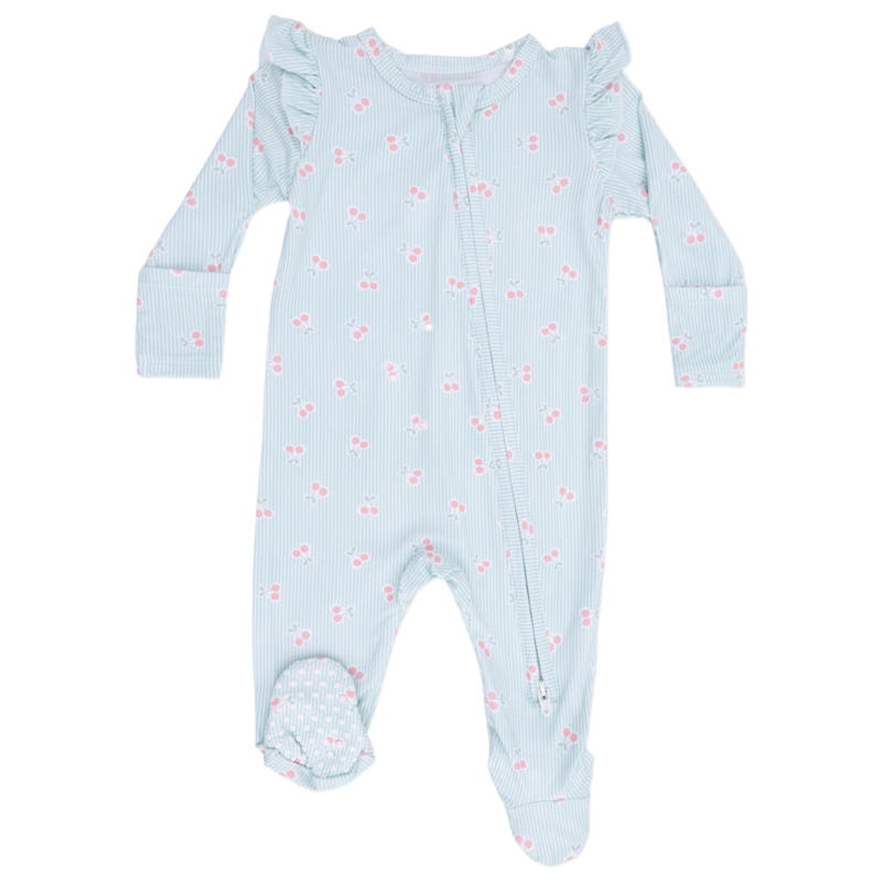 Angel Dear Angel Dear Ruffle Zipper Footie - Tiny Cherry Stripe