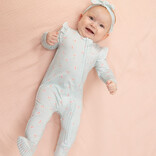 Angel Dear Angel Dear Ruffle Zipper Footie - Tiny Cherry Stripe