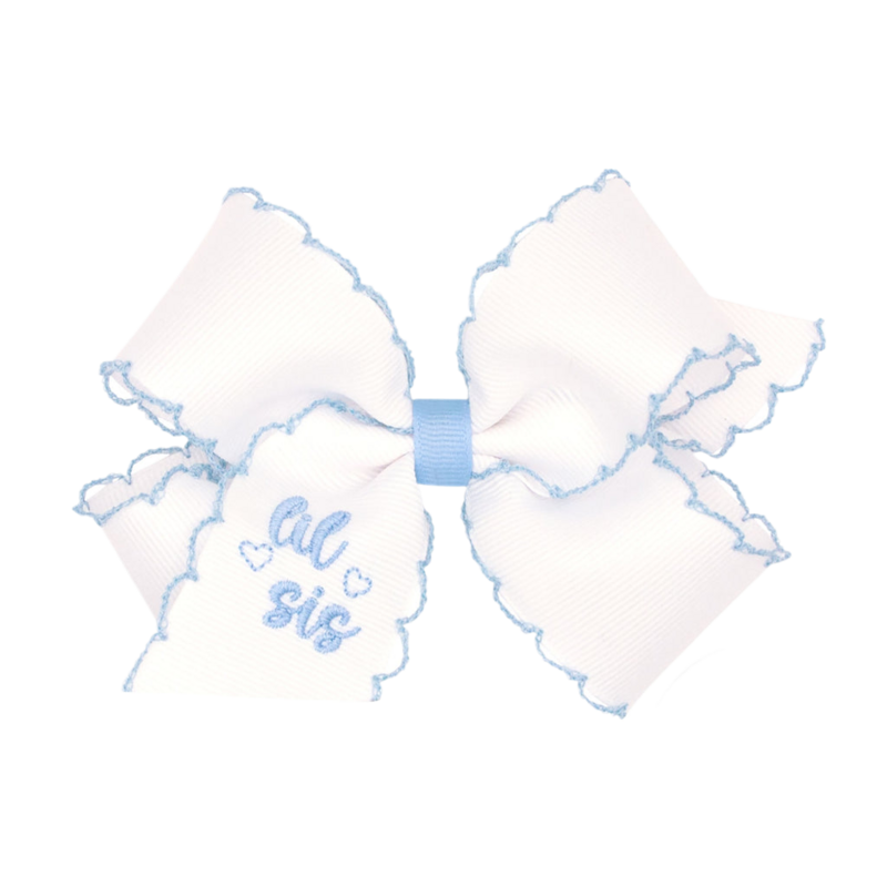 Wee Ones Wee Ones Medium White w/ Millennium Blue Moonstitch Lil Sis Bow