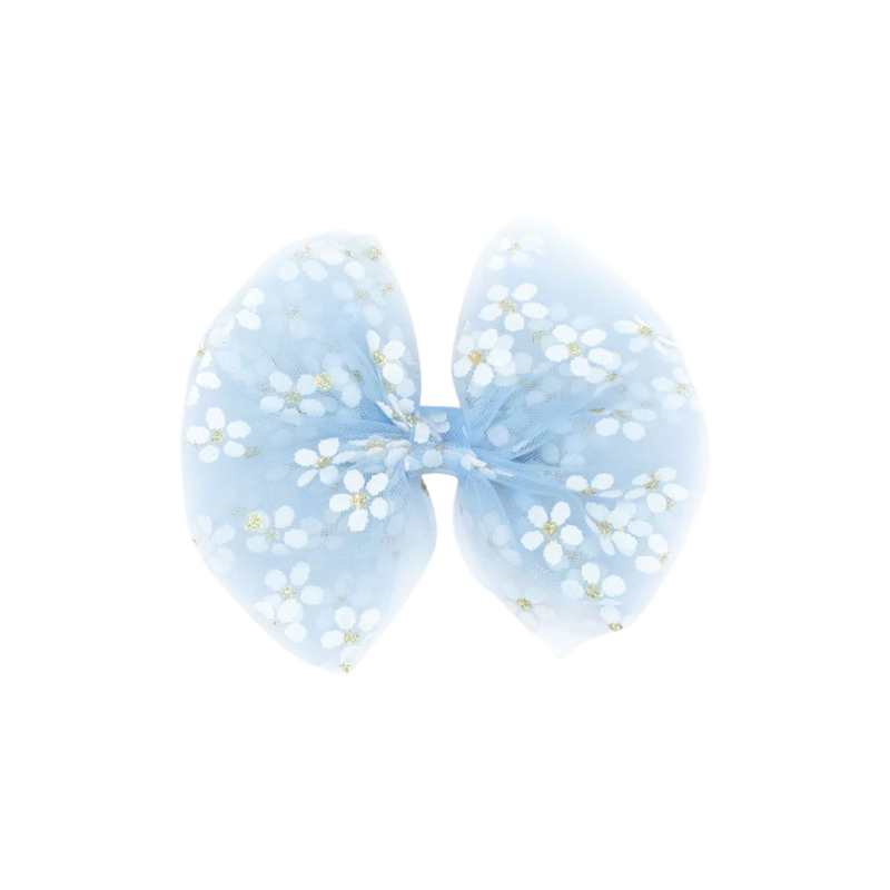 Wee Ones Wee Ones Medium Blue Flower Tulle Bow