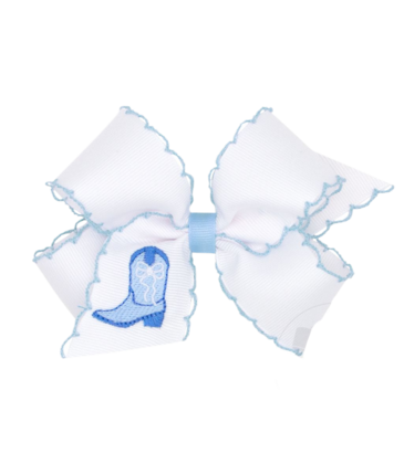 Wee Ones Wee Ones Medium Blue Boots Emb Moonstitch Bow