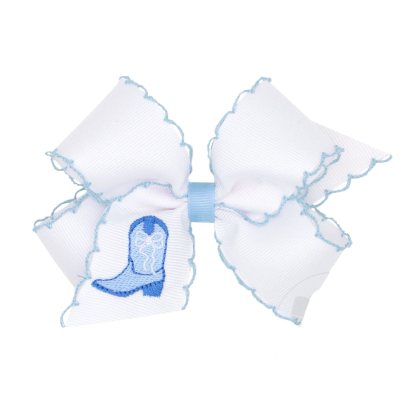 Wee Ones Wee Ones Medium Blue Boots Emb Moonstitch Bow