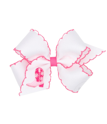 Wee Ones Wee Ones Medium Hot Pink Boots Emb Moonstitch Bow